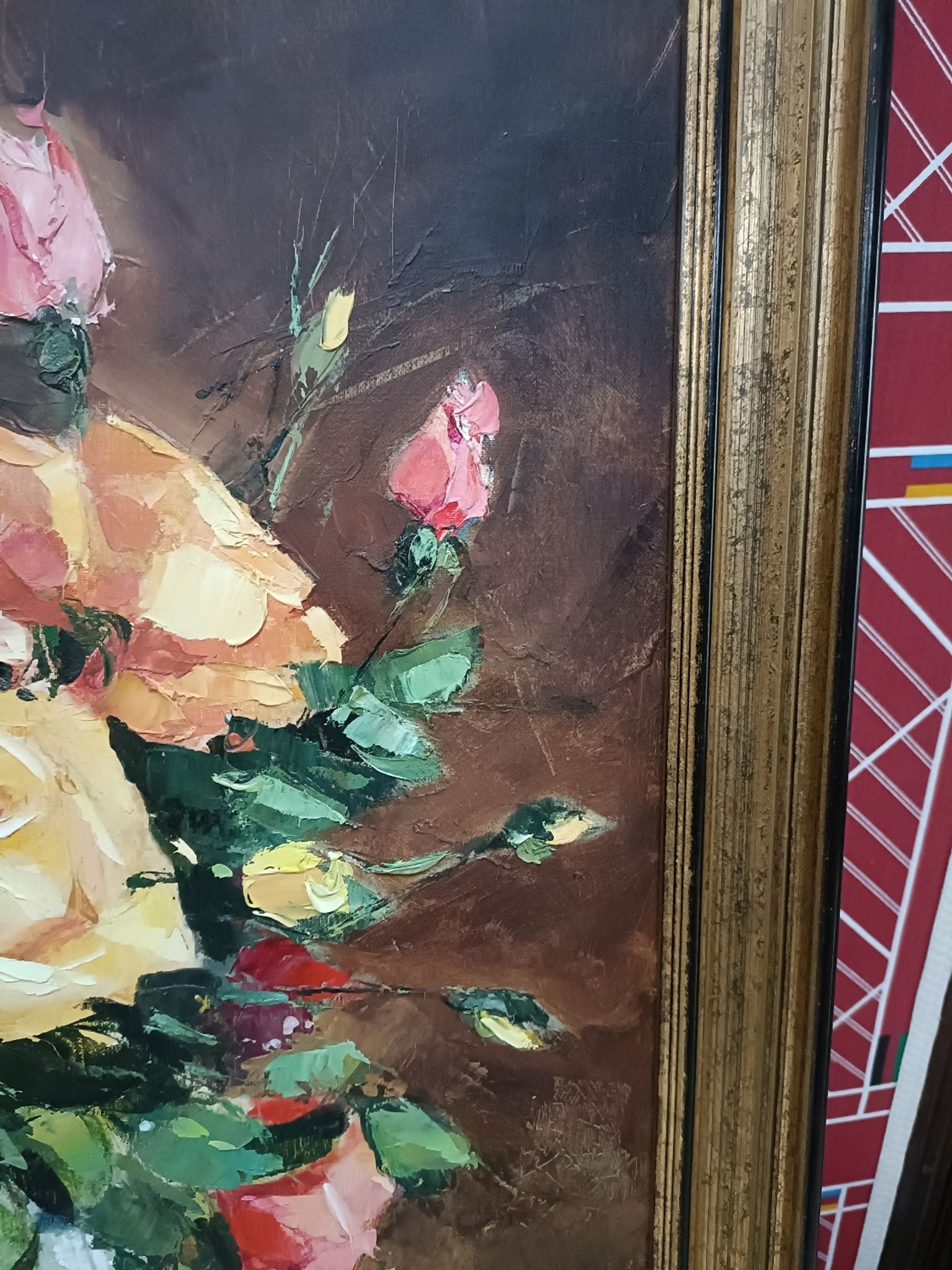 Painting on canvas with a knife, vase and cut flowers, Léon Gasser dit Mas
