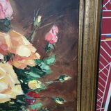 Painting on canvas with a knife, vase and cut flowers, Léon Gasser dit Mas