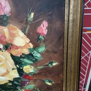 Painting on canvas with a knife, vase and cut flowers, Léon Gasser dit Mas