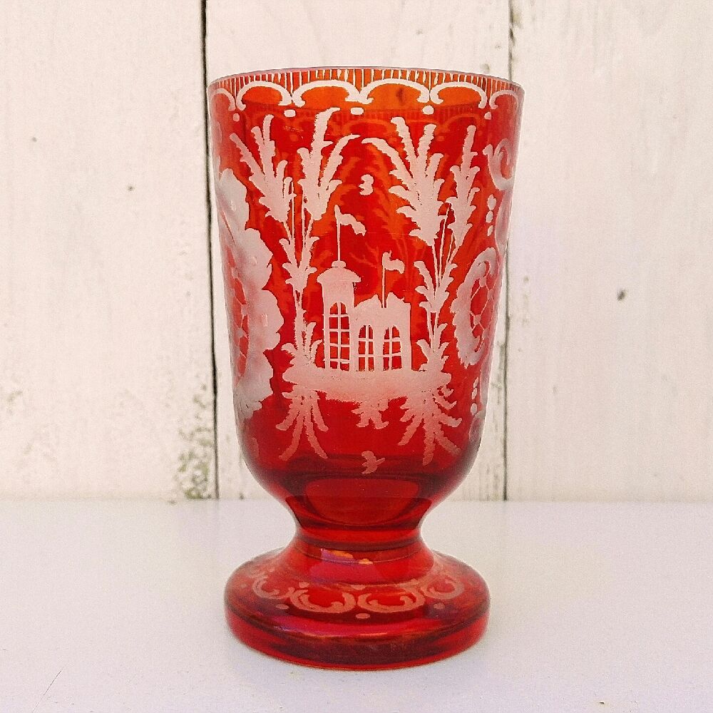 Red bohemian crystal glass, vintage