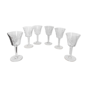 Lot de 6 verres à pied gravés