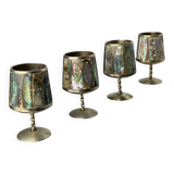 Abalone shell & alpaca shot glasses, set of 4, Mexico, 1970s