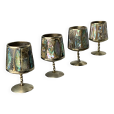 Verres à shot en coquille d'abalone et en alpaga, ensemble de 4, Mexique, années 1970.