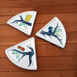 3 Flat Ceramic Bowls, Matte Glazed Terracotta, Vintage 60s