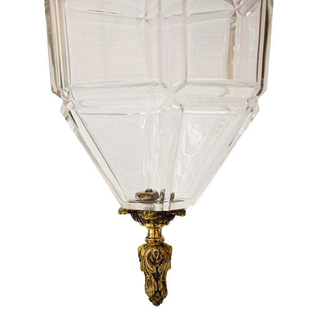 Lantern conical gilded beveled faceted glass old white XIXth