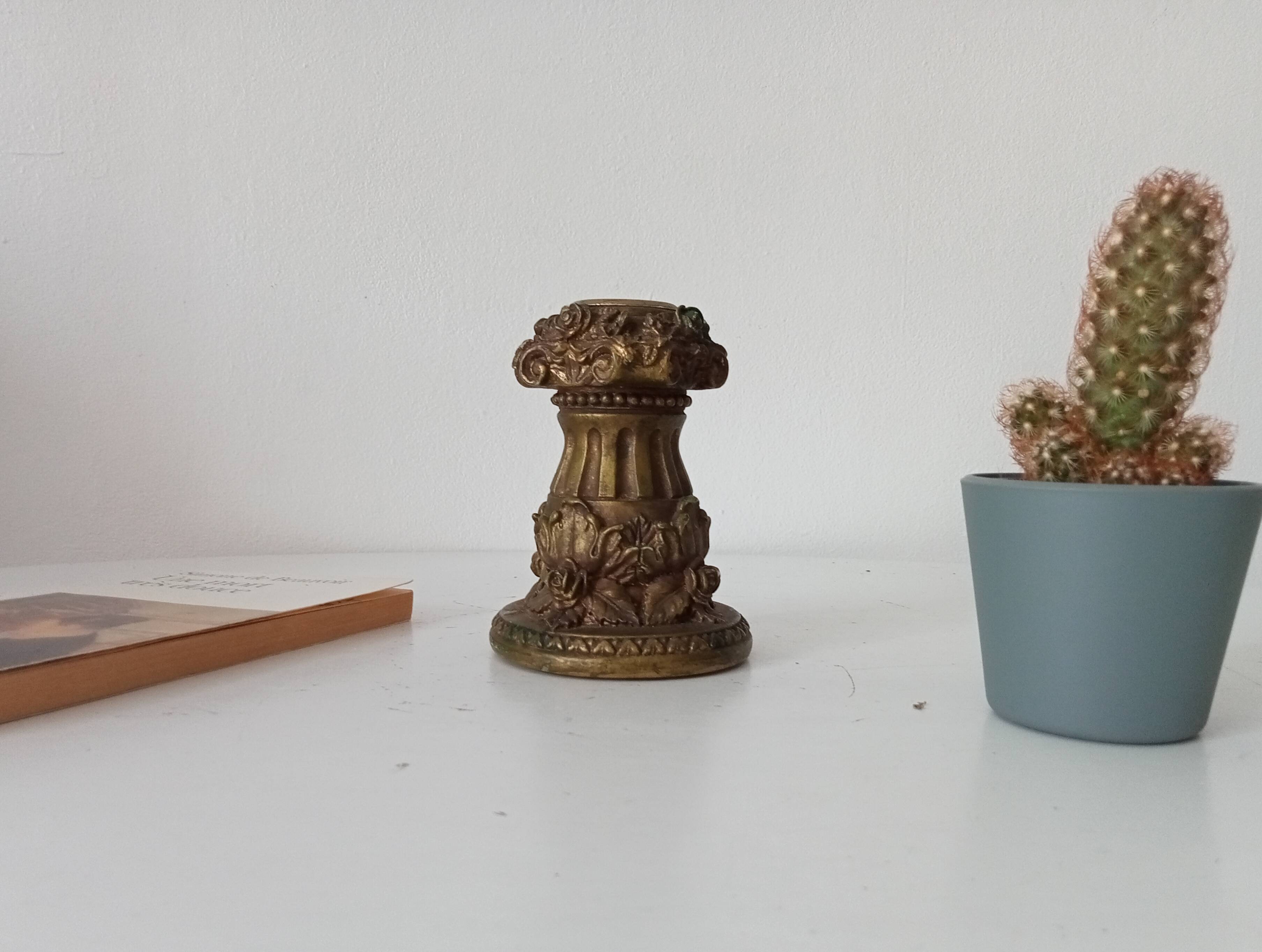 Vintage candlestick Gargoyles studio in golden resin
