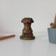 Vintage candlestick Gargoyles studio in golden resin