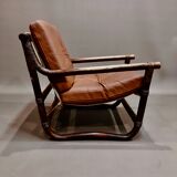 1950 rattan and leather armchair