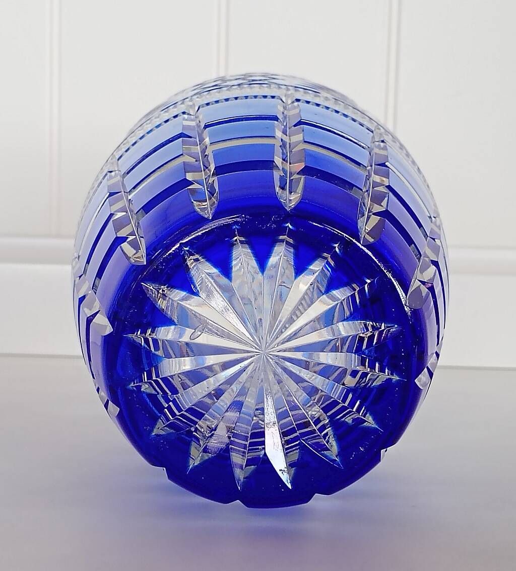 Large Vintage Nachtmann "Bamberg" Cobalt Blue Cut-to-Clear Crystal Vase