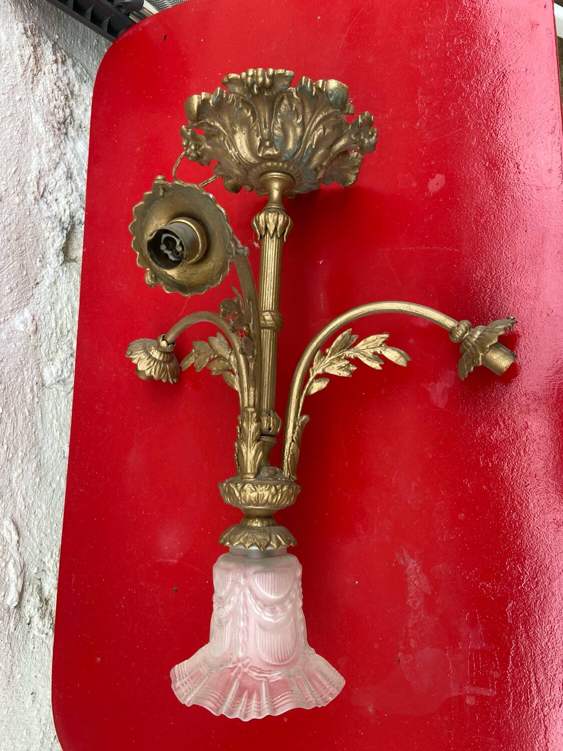 Antique bronze ceiling light in Louis XV style, height 50 cm.