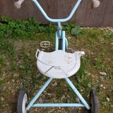 Old children's tricycle toy metal blue & white 70s vintage