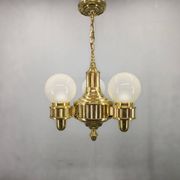 Art Deco Brass and Opaline Glass Chandelier, Czechoslovakia