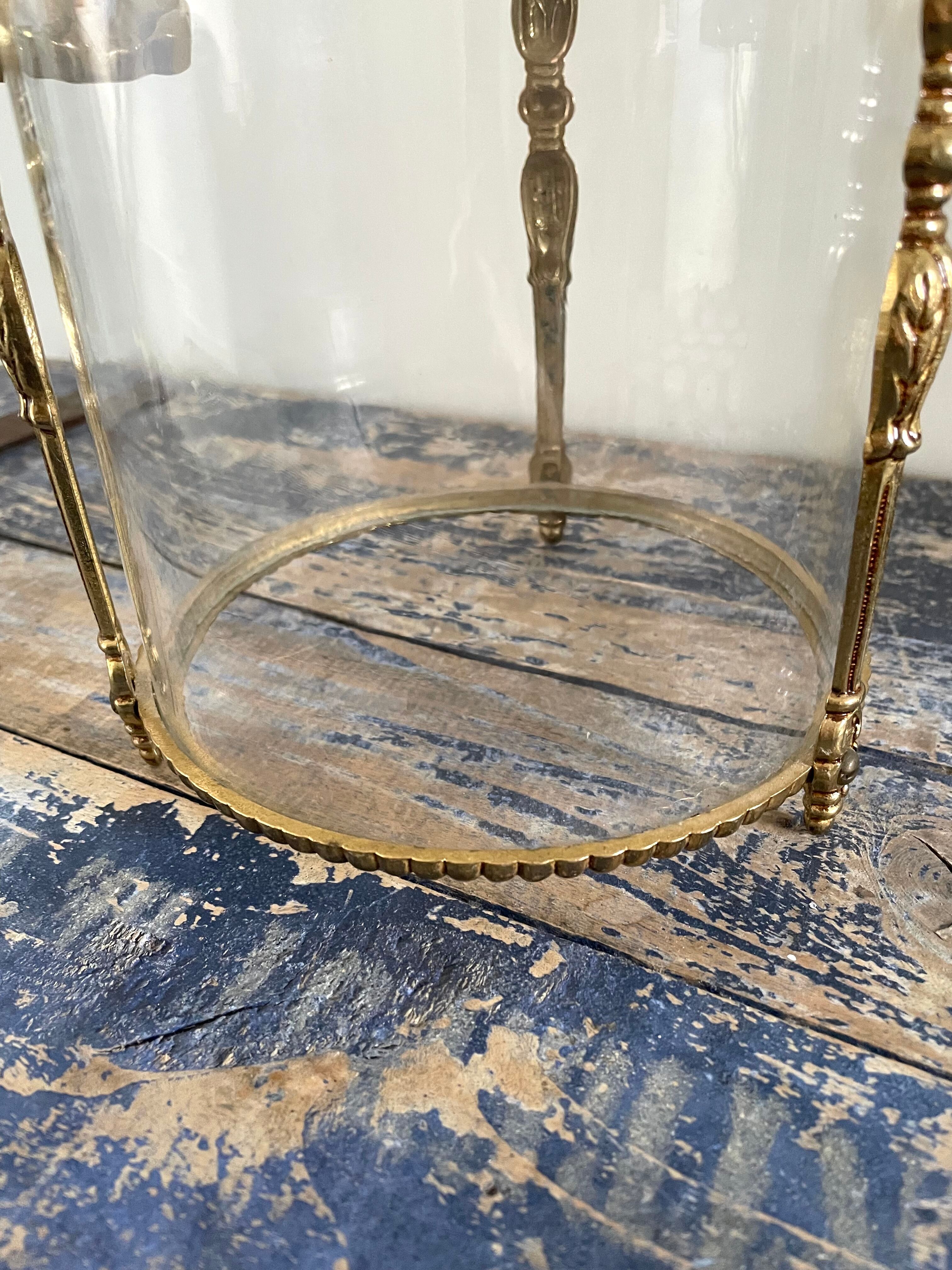 Cylindrical lantern suspension in brass and glass