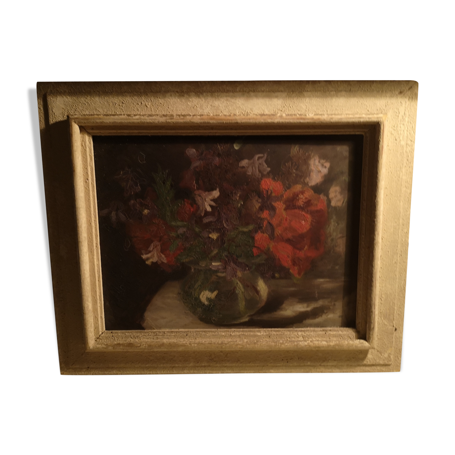 Tableau huile sur panneau bouquet de fleurs