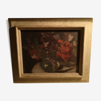 Tableau huile sur panneau bouquet de fleurs