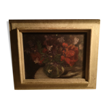 Oil on canvas with flower bouquet panel