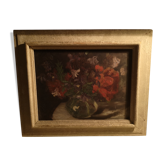 Oil on canvas with flower bouquet panel