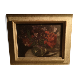 Oil on canvas with flower bouquet panel