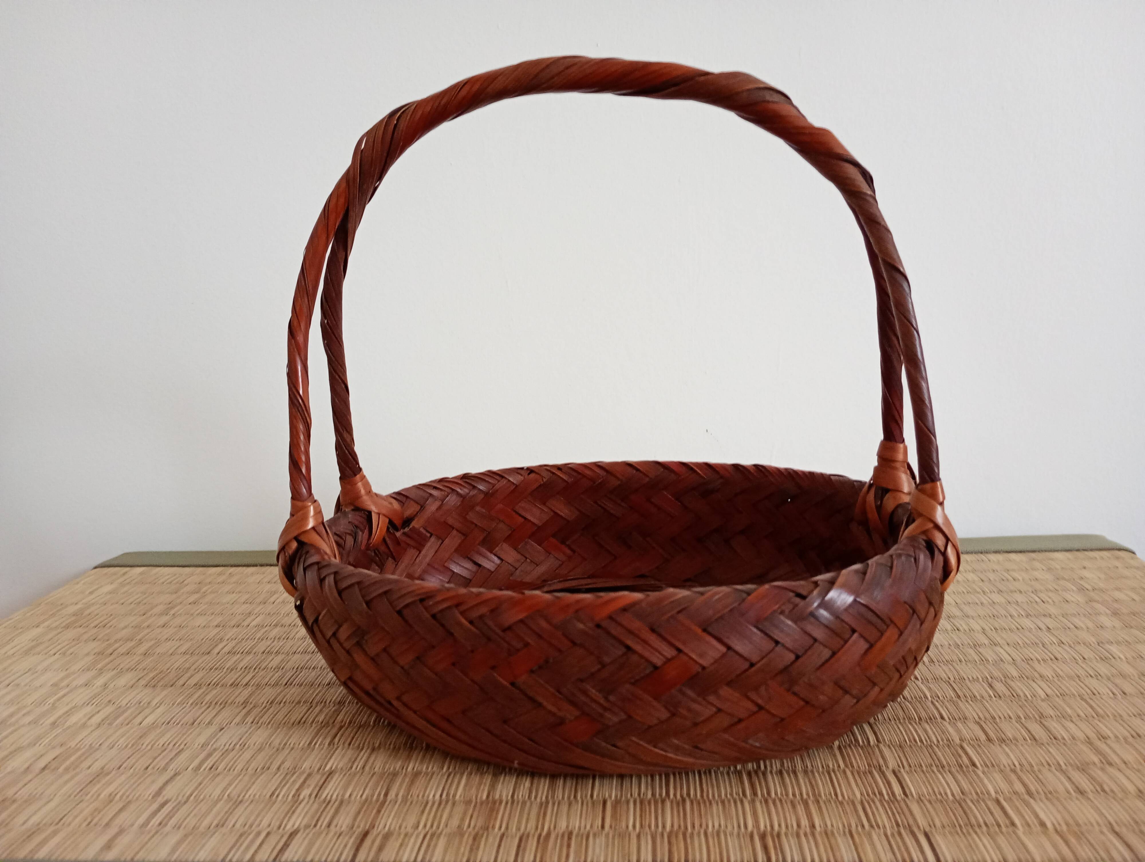 Japanese woven bamboo basket. Ikebana.