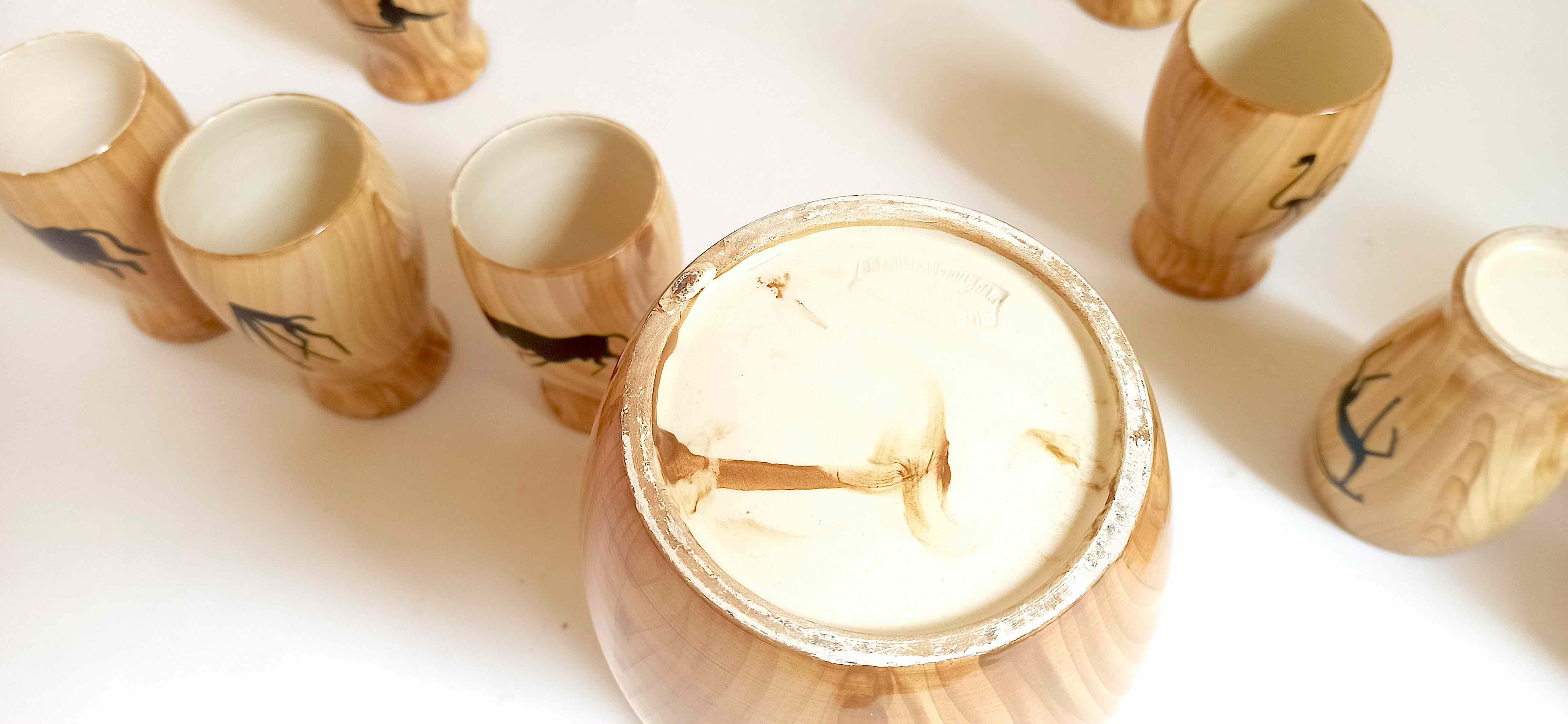 Service à orangeade 9 verres 1 pichet Grandjean Jourdan Vallauris thème Savane africaine Années 50