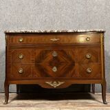 Louis XV transition chest of drawers in precious wood marquetry circa 1900