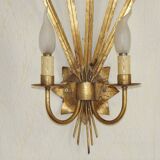 Matching Pair Large 'Ferro Art' Spain, 1950s Reed Leaf Double Wall Lights 5