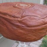 large vintage Moroccan leather pouf