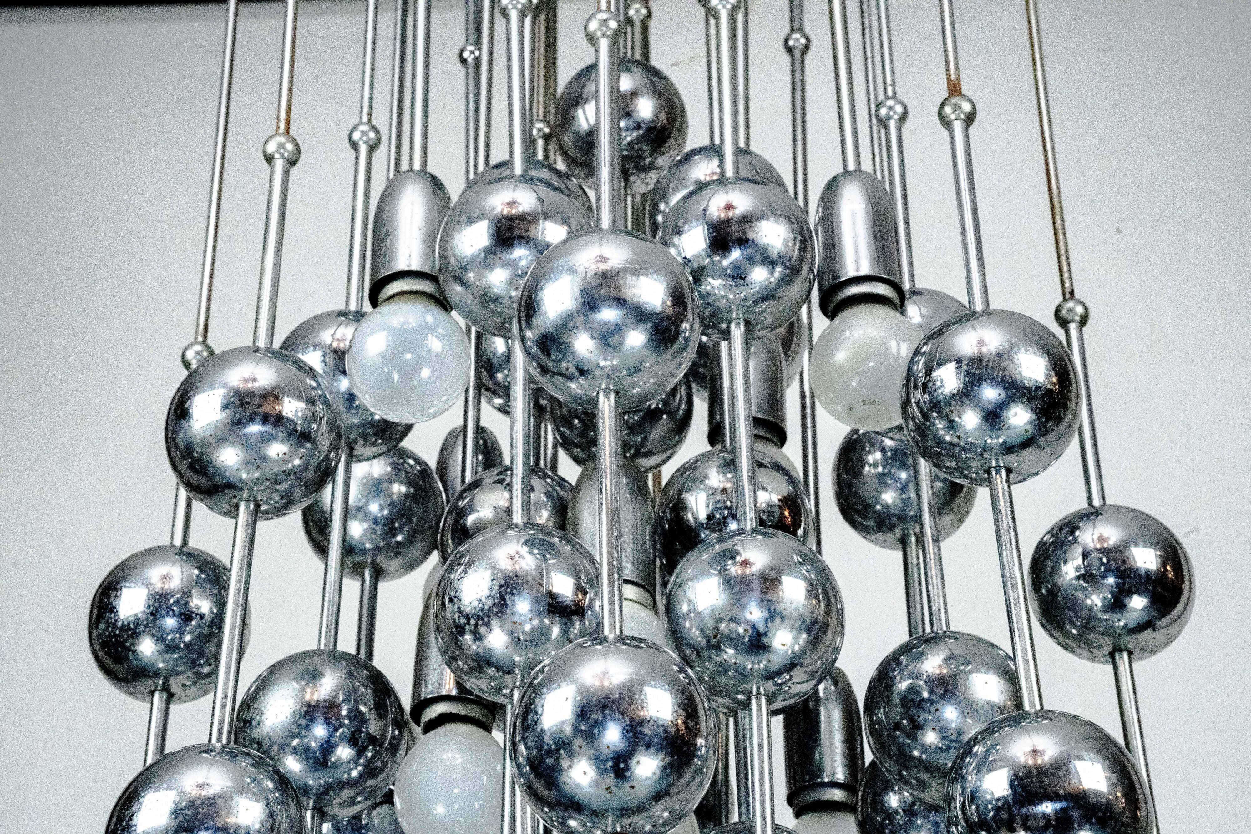 Italian Chrome Chandelier with Spherical Elements, 1970s