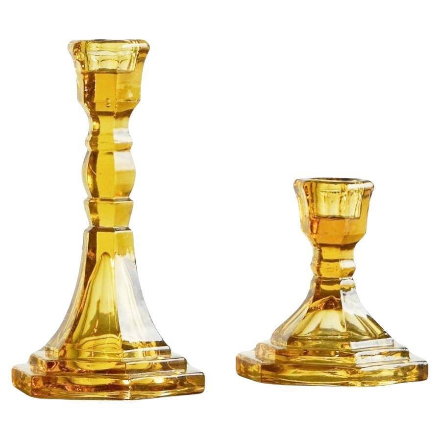 Pair of Art Deco candlesticks in pressed glass from the 1930s.