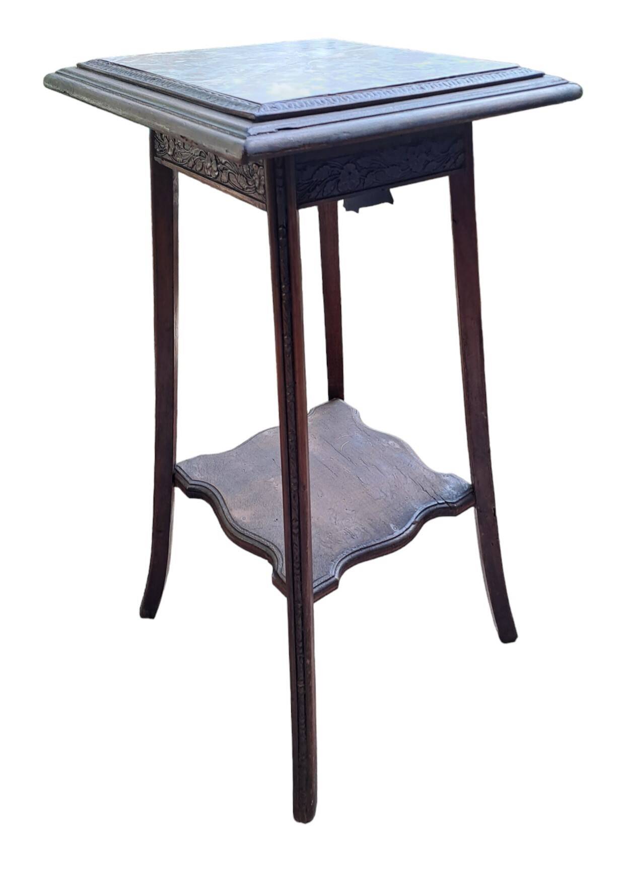 High art nouveau pedestal table brown wood varnished marble france 20's retro vintage decoration