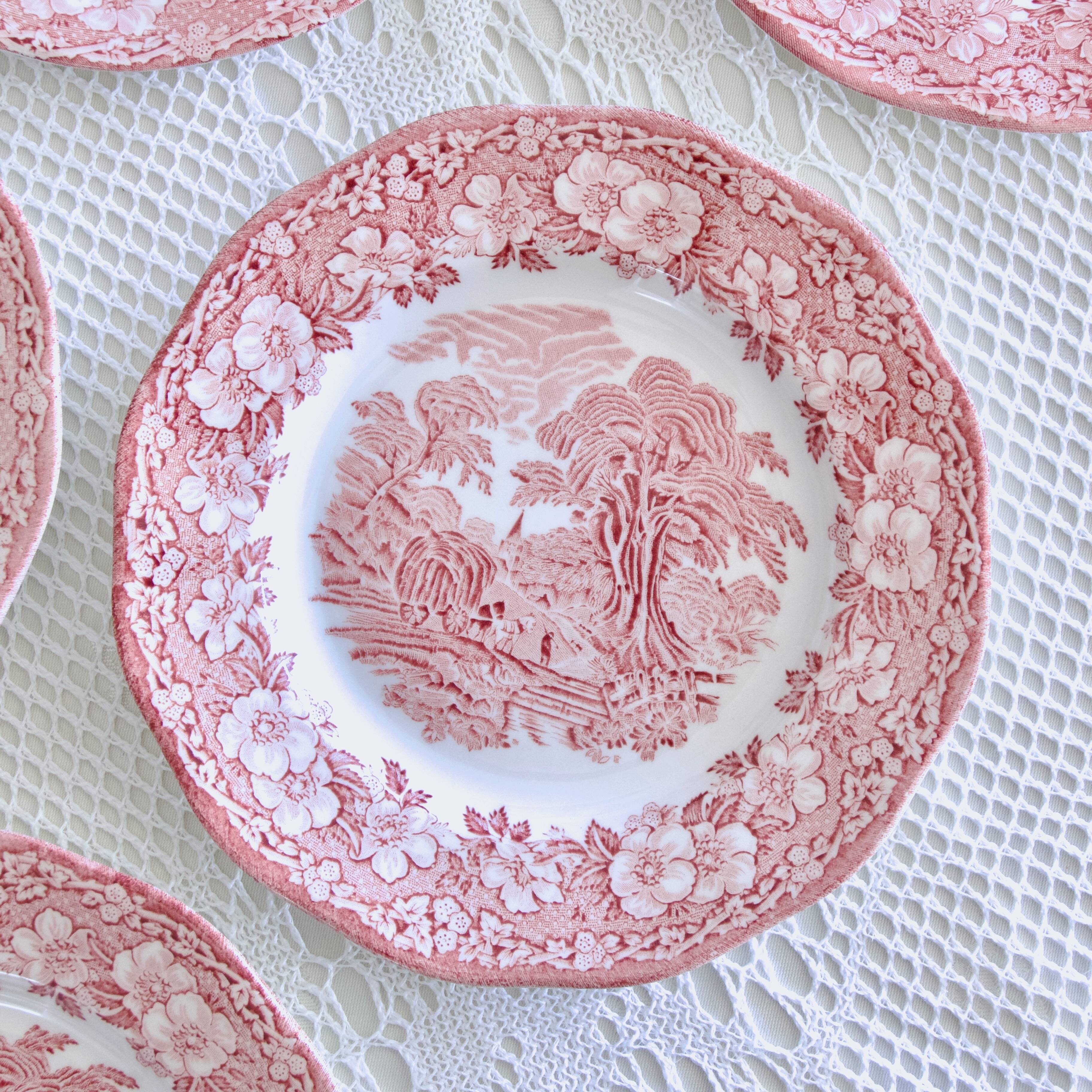Wedgwood "Woodland" plates, pink English ironstone