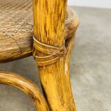 Round rattan smoked glass coffee table, 60s