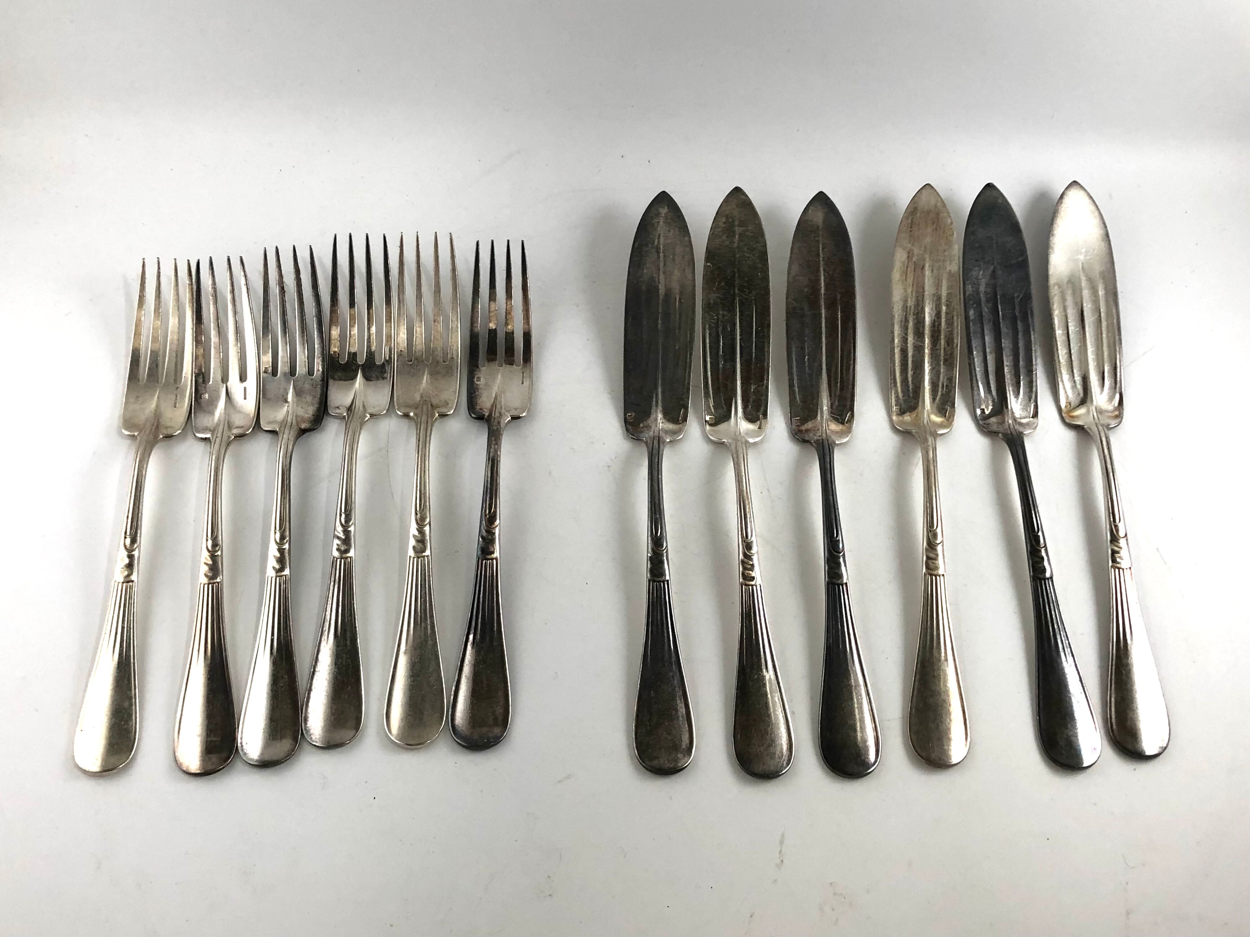 Christofle covered fish 6 forks 6 silver metal knives