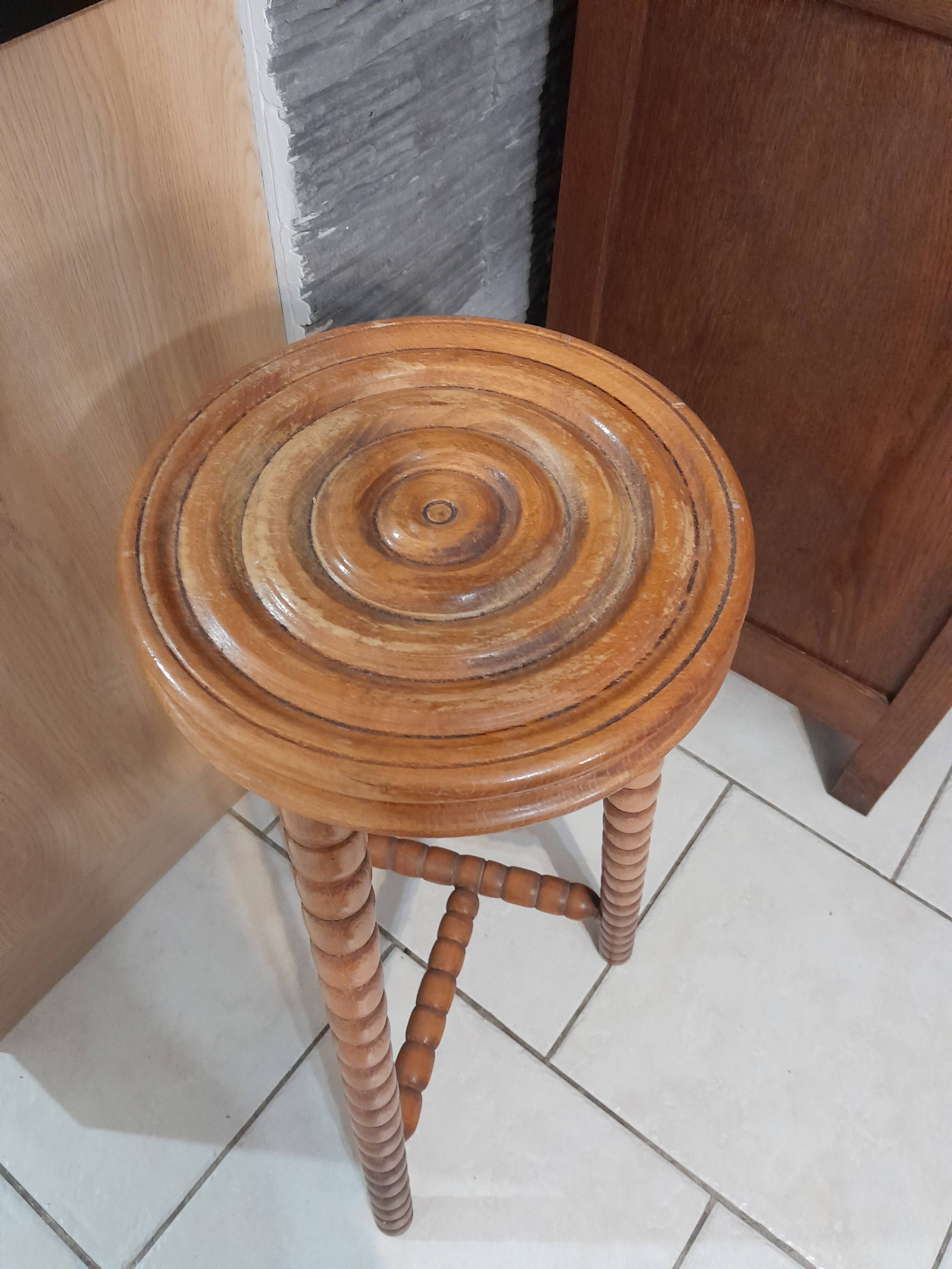 Pedestal table turned wooden stool vintage 50s