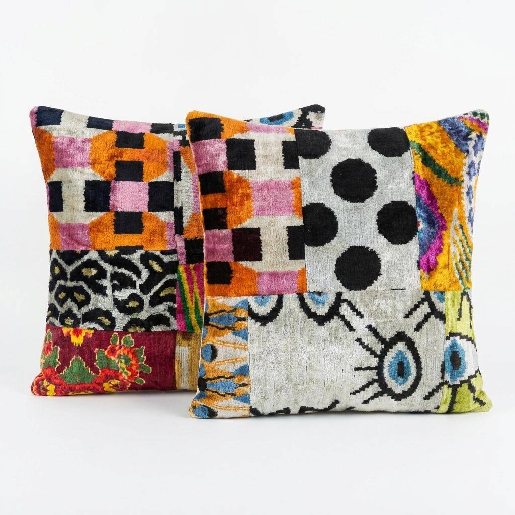 Set of 2 vintage ikat cushion covers 48x51 cm