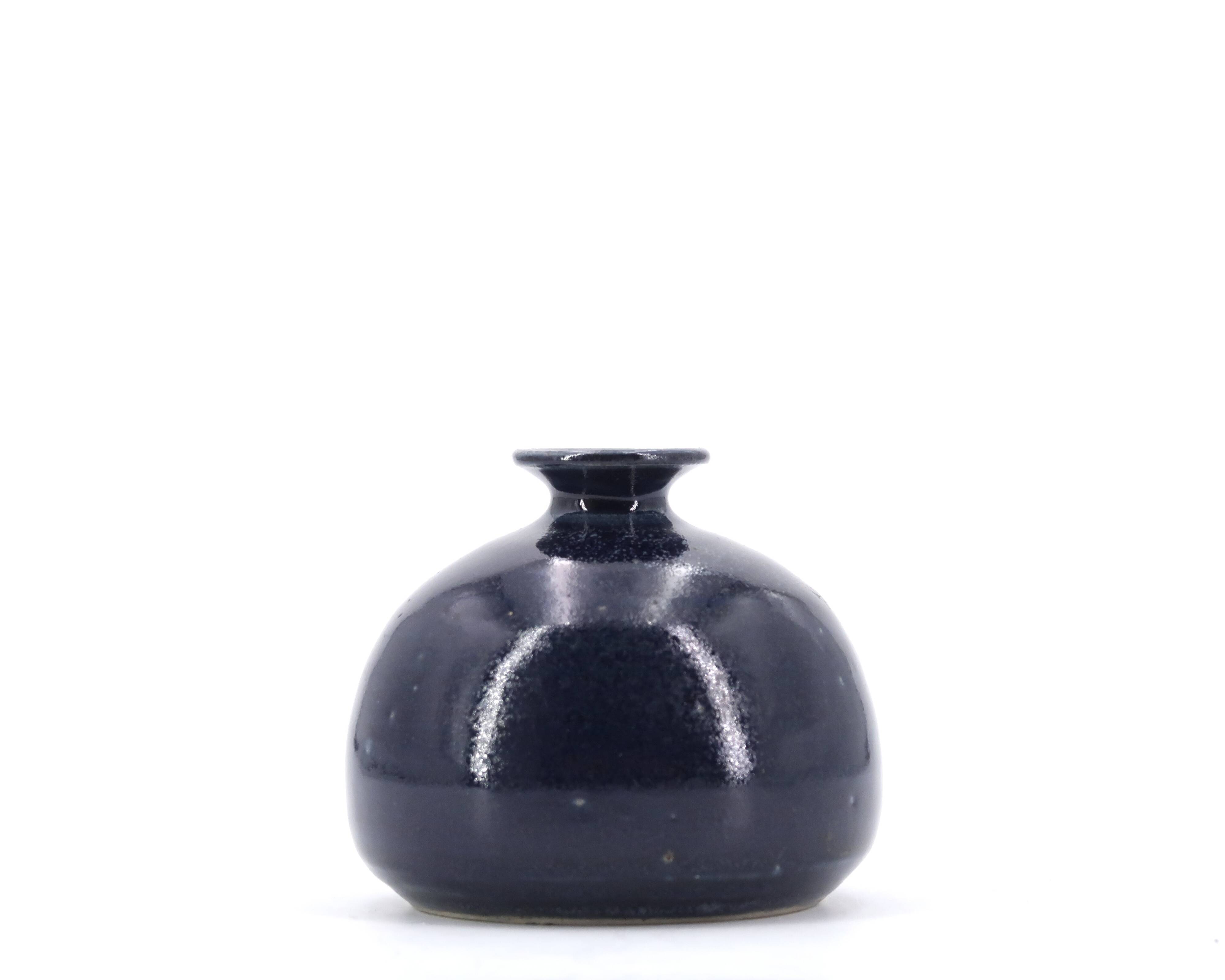 Midnight blue ceramic ball vase, 1970s