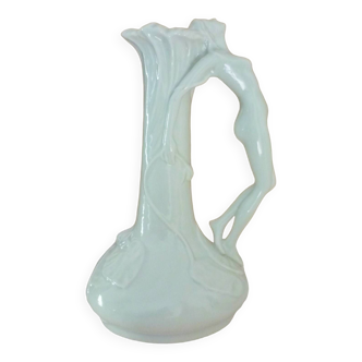 Erotic enameled ceramic pitcher vase, art nouveau, signature to identify