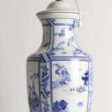 French Blue & White Willow Porcelain Table Lamp, by Louis Drimmer, Limoges