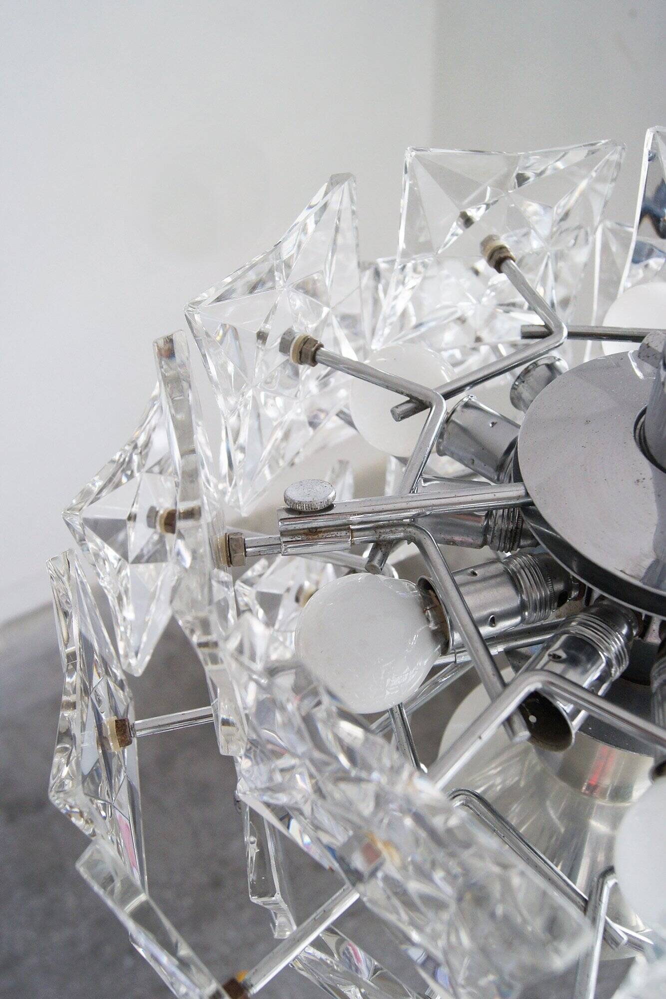 German Chromed Chandelier with Crystals from Kinkeldey, 1960s