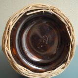 old amber glass bottle VB wicker vintage deco glass bottle wicker