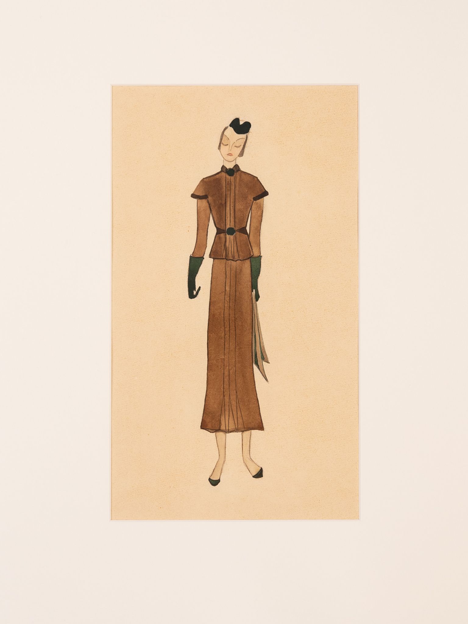 Art Déco Fashion Illustration V, Gouache on Paper, 123 x 58 cm