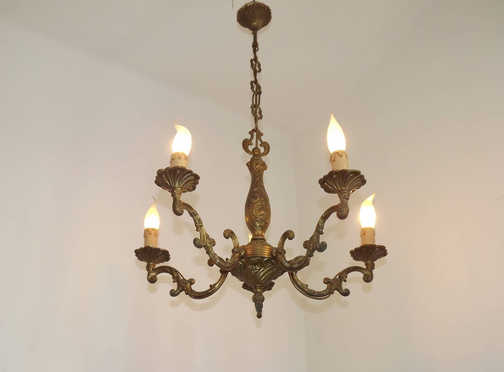 French Vintage Art Nouveau Bronze 5 Light Traditional Style Chandelier 5483