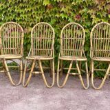 Series of 4 rattan chairs from the 60s