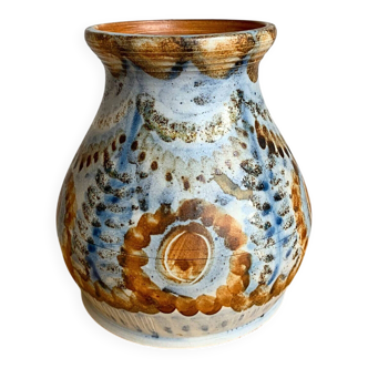 Stoneware vase signed Courjault – vintage French ceramics from the 1980s.
