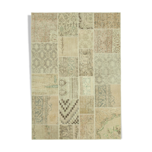 Tapis de patchwork anatolien surteint fait à la main 170 cm x 241 cm beige patchwork