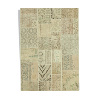 Handmade anatolian overdyed 170 cm x 241 cm beige patchwork rug