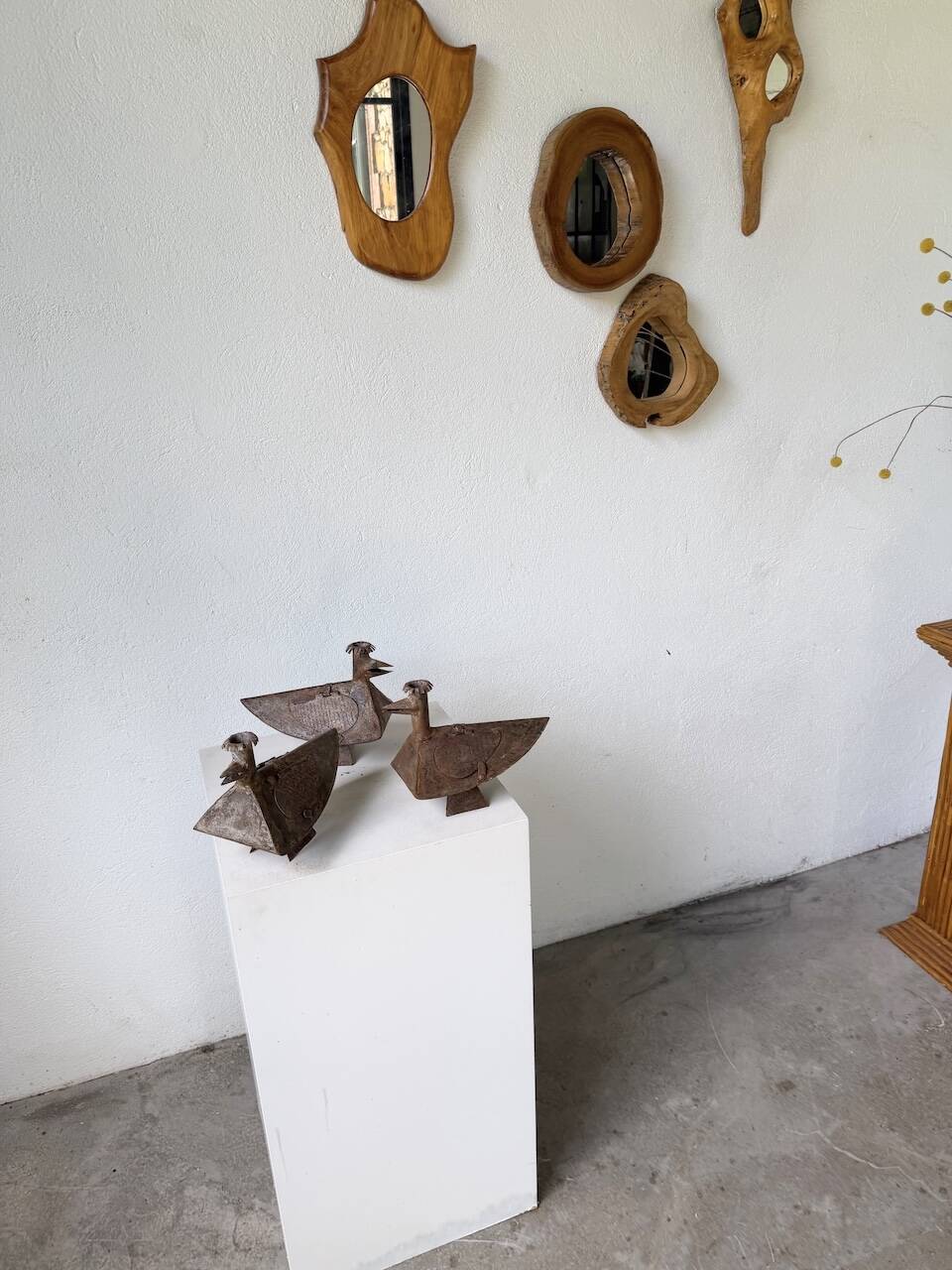 Series of three brutalist Folk Art candle holders