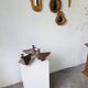 Series of three brutalist Folk Art candle holders
