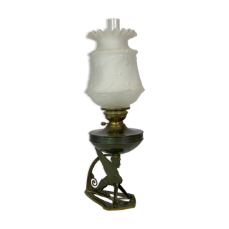 Lampe à kérosène dans le style Art Nouveau en laiton bruni, années 1920