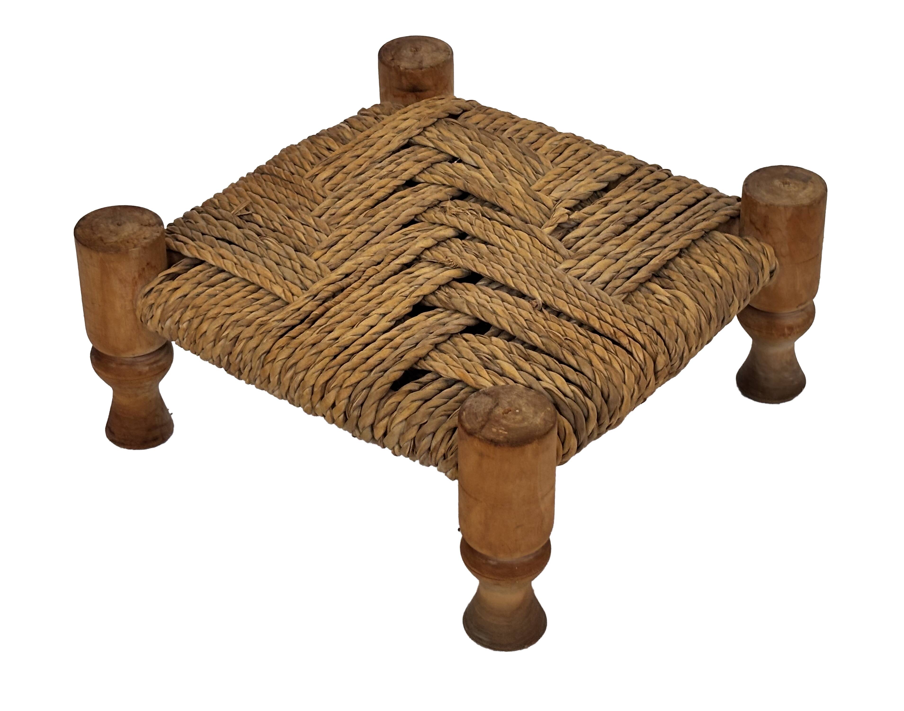 Vintage Footstool wood and rope, 1960s
